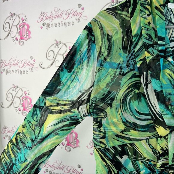 Nicola long sleeve blouse vinrant Green and Black blue Blouse abstract paint - Picture 9 of 14